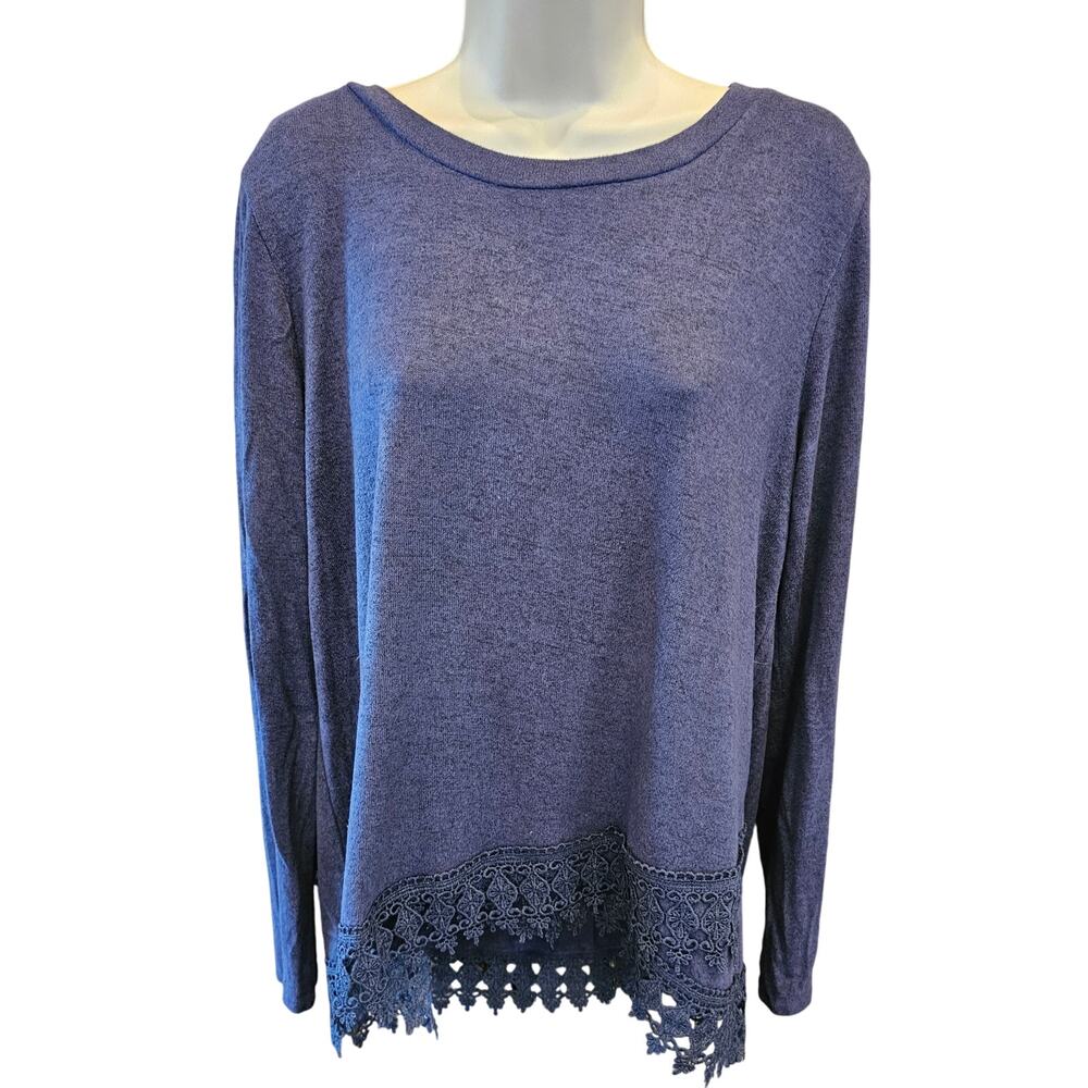 Mosaic & Co XL cottagecore lace trim blouse violet sweater long sleeve warm